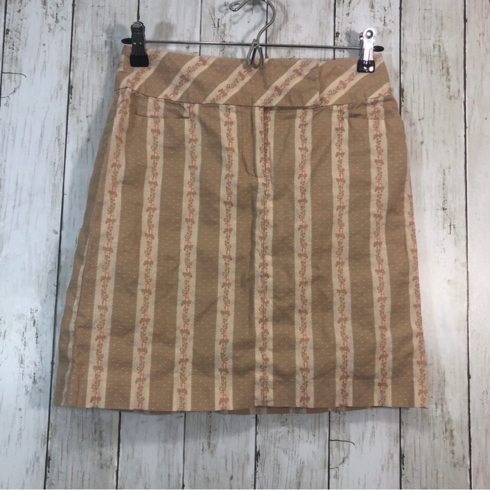 Ann Taylor Loft Floral Stripe Pencil Tan and Cream Skirt 0 - Picture 1 of 11